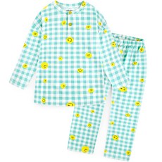 milkmilelolo 兒童微笑格紋柔軟蜜桃絨睡衣上下身套裝