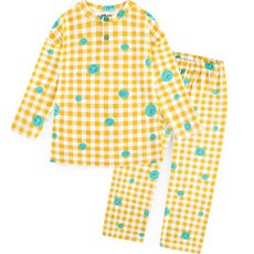 milkmilelolo 兒童笑臉格紋柔軟蜜桃絨保暖睡衣上下套裝