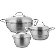 WAGENSTEIGER 電磁爐適用Bogen系列附蓋不鏽鋼鍋具組, 混色, 單柄鍋 18cm+雙耳鍋 20cm+砂鍋 26cm, 1組