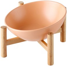 랜보어 반려동물 심플 우드 받침대 세라믹 식기 M, 오렌지, 1개