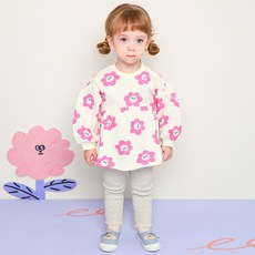 milk mile 童款可愛風微笑花朵圖案娃娃裝上衣+木耳滾邊內搭長褲