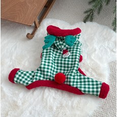 bydamsoomi 狗狗格紋聖誕連身衣, 綠色