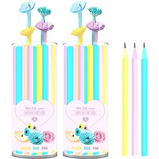 YOUNG ART 花朵鉛筆 B 愛心 30入組, 2套, 粉紅色 + 藍色 + 黃色