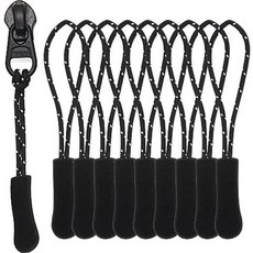 手柄圓點繩菜瓜布型裝飾拉鍊拉片, 10個, 黑色 + 白色