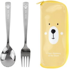 Bear Sten 幼兒基本餐具盒套裝, 混色, 湯匙+叉子+收納袋