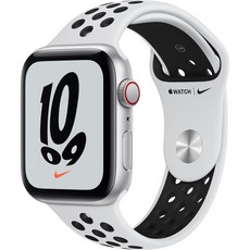 Apple 워치 SE, 44mm, GPS+Cellular, 실버 케이스, 퓨어플랜티넘/블랙 밴드