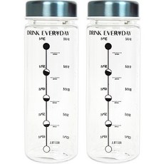 MY STYLE 喝水時間刻度印花透明水瓶 2入, 藍色, 500ml