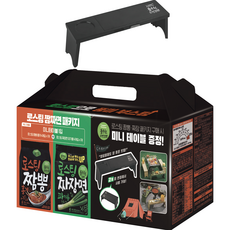 Pulmuone 圃美多 紅蟹風味炒碼湯麵 4包 + 蔥油濃郁炸醬麵 4包 + 攜帶式迷你折疊桌組, 1組