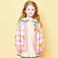 HEJMINI 童款毛絨小熊圖案格紋針織外套