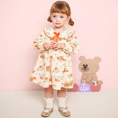 milk mile 童款木耳滾邊翻領色彩斑斕花卉圖案洋裝