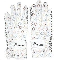 BRENCE 女性用合成皮 Park 愛心圖案高爾夫手套 雙手用, 白色