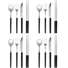 바네 디너 커트러리 4종 x 4p 세트, 블랙, 스푼 + 젓가락 + 포크 + 나이프