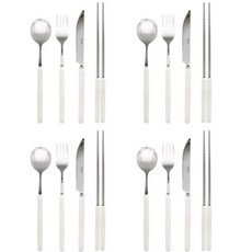 바네 디너 커트러리 4종 x 4p 세트, 화이트, 스푼 + 젓가락 + 포크 + 나이프