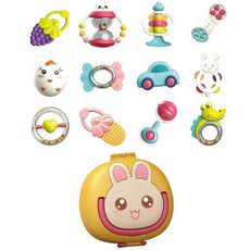 momsi 嬰幼兒兔兔搖鈴固齒器套組, 混和顏色