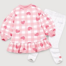 JELISPOON 女童款心形格紋荷葉邊長袖內搭褲套裝