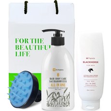 DrHopkins 啤酒酵母多合一洗髮沐浴乳 500ml+Black Horse多合一皮膚乳液霜 280ml+頭皮泡沫刷+購物袋, 1組