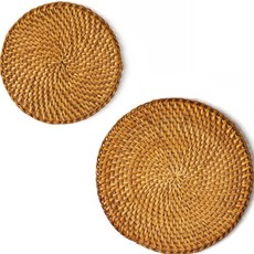 굿즈데코 꾸미까 라탄 냄비받침 15cm + 20cm 2종 세트, 1세트
