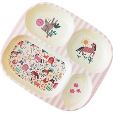 rice 圖案印花孩童方形分格餐盤, 農場款(粉色), 單品