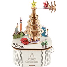 Younggongbang DIY 旋轉木製音樂盒聖誕快樂樹 3D 拼圖, 混色