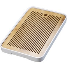 竹製託盤 茶具託盤 茶盤 大型 單孔, 白色, 1個