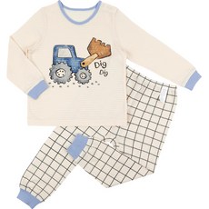 Maykids 童款推土機印花格紋九分袖家居服套裝