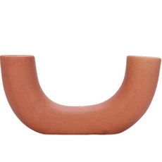 圓形U型雙頭北歐風陶瓷燭臺 蠟燭架, 橘色