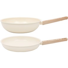 QUEEN SENSE IH電磁爐適用Signature鍋具2件組 HPK-023, 象牙白, 平底鍋 28cm+炒鍋 28cm, 1組