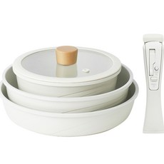 squaregarden IH爐適用Boni系列陶瓷不沾鍋具5件組, 圓鍋 18cm+炒鍋 22cm+平底鍋 24cm+鍋蓋+可拆式把手, 混色