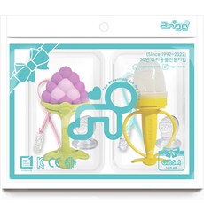 Anjou 3D 嬰兒葡萄挑逗器+香蕉榨汁器套組, 混色, 固齒器+咬咬樂輔食器+替換頭 2入+夾子(隨機出貨) 2入+盒子 2入