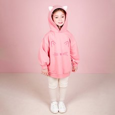 JELISPOON 女童款可愛貓咪印花連帽長袖上衣條紋內搭褲套裝