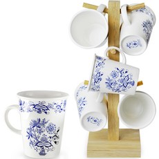 MAZUOKA 洋蔥圖案樹狀馬克杯6入 + 原木掛架組, 1套, 混合色