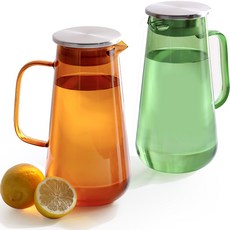 Ribbon J Flora 耐熱玻璃水瓶 2 件套, 綠色+琥珀色, 1.5L