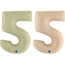 GRABO BALLOONS 數字 5 鋁箔氣球 大 2件組, 1套, 橄欖綠, 奶油色