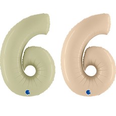 GRABO BALLOONS 數字 6 鋁箔氣球 大 2件組, 1套, 橄欖綠, 奶油色