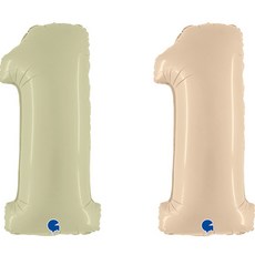GRABO BALLOONS 數字 1 鋁箔氣球 大 2件組, 1套, 橄欖綠, 奶油色