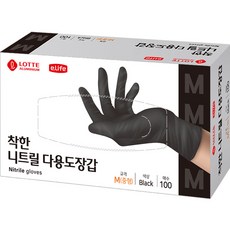 롯데이라이프 착한 니트릴 다용도 장갑 100개입, Black, M, 1개