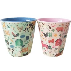 rice 孩童印花水杯2入組 S號, 農場款(藍)+農場款(粉), 170ml, 1組