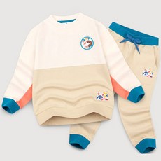 JELISPOON 童款簡約休閒布貼拼色長袖套裝