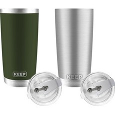 KEEP CAMPING 大容量不鏽鋼保溫杯 2入組, 卡其色+銀色, 600ml