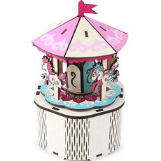 영공방 DIY 회전우드오르골 회전목마 3D 입체퍼즐, 랜덤발송(오르골 곡)