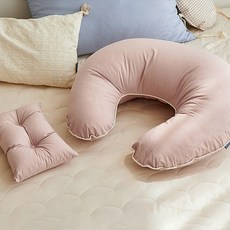 PRIELLE 嬰幼兒用 Sugar 純棉水洗高密度哺乳枕與枕頭套組, 粉紅色