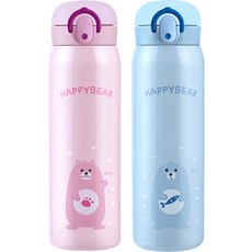 彈蓋式保溫瓶 500ml, 粉紅色+天藍色, 2個