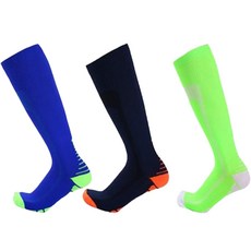 SNF 컬러풀 Performance 축구 양말 3종 세트, 파란색 + 형광색, 형광색 + 회색, 네이비색 + 오렌지색, 1개