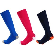SNF 컬러풀 Performance 축구 양말 3종 세트, 파란색 + 회색, 네이비색 + 오렌지색,  빨간색 + 흰색, 1개