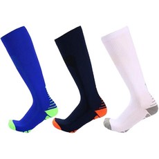 SNF 컬러풀 Performance 축구 양말 3종 세트, 파란색 + 형광색, 네이비색 + 오렌지색, 흰색 + 회색, 1개