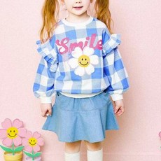 HEJMINI 女童款微笑花朵圖案格紋大學T