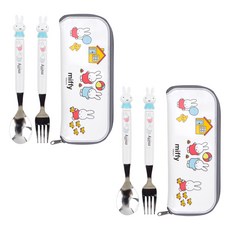 米飛公仔湯匙 + 叉子 + 收納盒組, 湯匙 2入 + 叉子 2入 + 收納盒 2入, 混合顏色, 1個