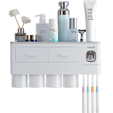 Marktool 多用途4人牙膏牙刷收納架, 灰色, 1個