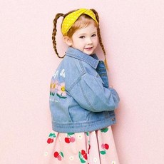 HEJMINI 女童款微笑花朵圖案牛仔外套