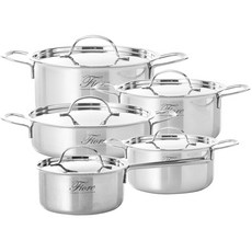 HANIL STAINLESS STEEL Fiore整套3層電磁爐不鏽鋼鍋 5件組, 銀, 16cm單鍋+18cm雙鍋+20cm雙鍋+24cm雙鍋+24cm燉鍋